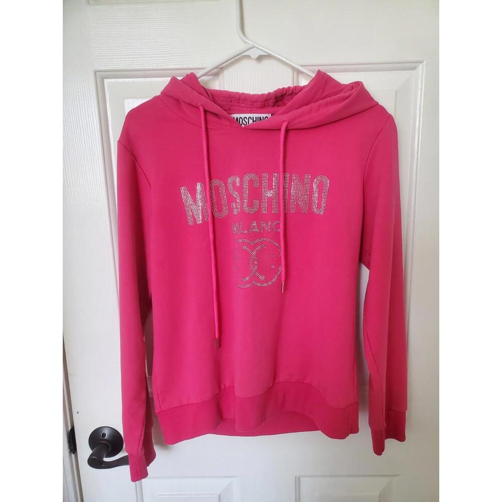 Moschino Milano Couture Pink Bling Logo Hoodie Size XLarge Womens